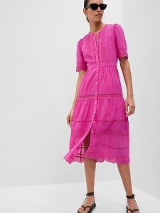 Gap Spitze Button-Up Midi Rosa | 8067-JUTID