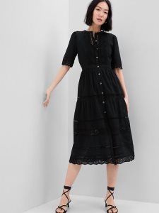 Gap Spitze Button-Up Midi Schwarz | 0769-SNFLH