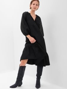 Gap Spitze Sleeve Midi Schwarz | 6904-BEWLR