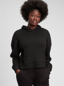 Gap Waffle-Knit Hoodie Schwarz | 7365-VTXAB