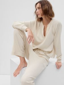 Gap Waffle Split-Neck PJ Beige | 8765-BYSVQ